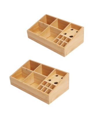 2 Pack Wooden Desktop Organizer Pen Holder Art Supply Makeup Brush Storage