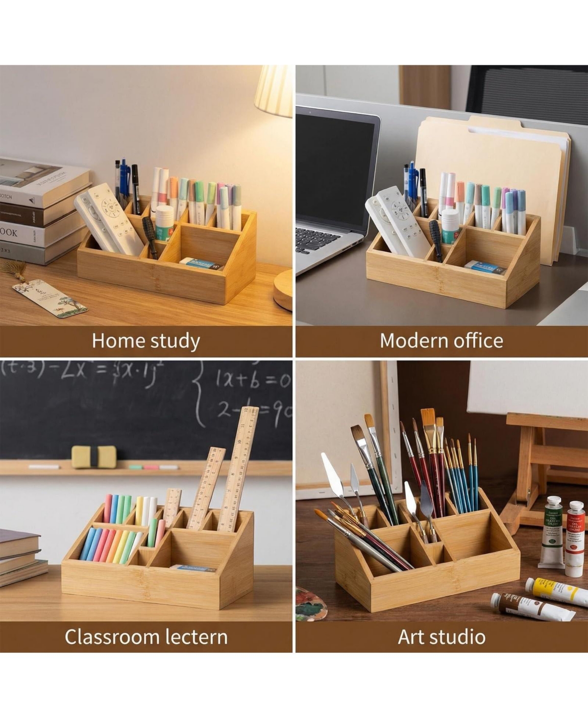 Danrong 2 Pack Wooden Desktop Organizer Pen Holder Art Supply Makeup Brush Storage