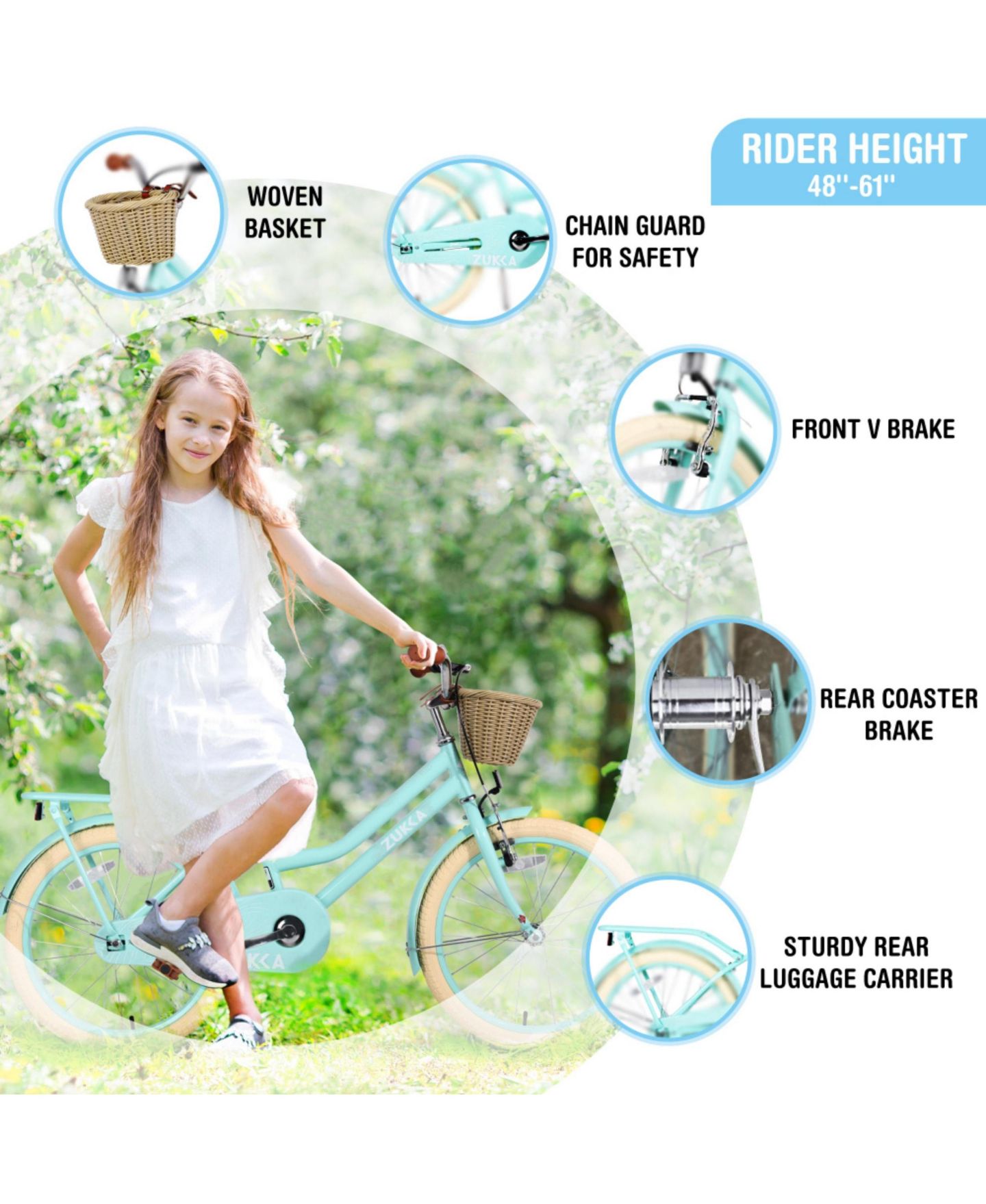 Детская игрушка ECHTPeak 20-Inch Kids' Bike with Basket, 7–10 лет, цвет: Зелёный — фото 5