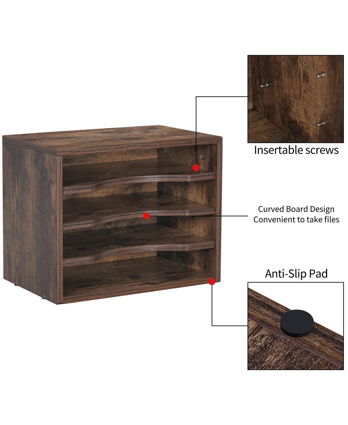 Danrong Desktop File Organizer Adjustable Shelves Wooden Paper Tray Sorter