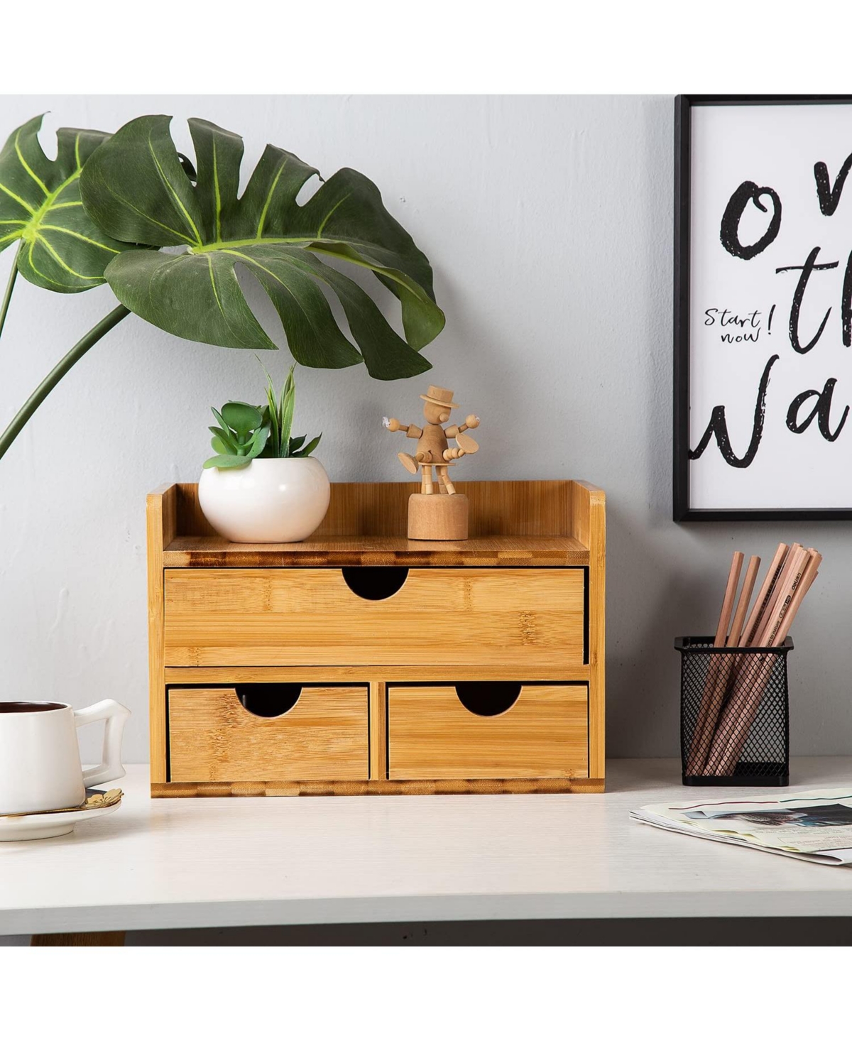 Danrong 3 Tier Wood Desk Organizer With Drawers Multi Use Storage For Office Supplies And Vanity