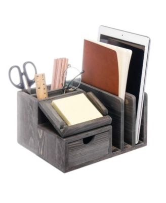 Rustic Wood Desk Organizer With Drawer Office Storage Sorter
