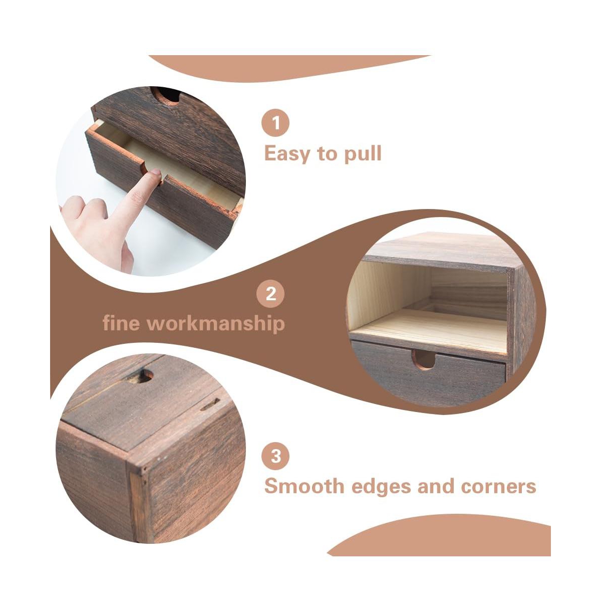 Danrong Rustic Wooden Dual Drawer Desk Organizer Farmhouse Countertop Storage
