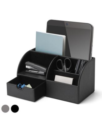 Leather Desktop Organizer Set With Pull Out Drawer For Office Supplies Storage