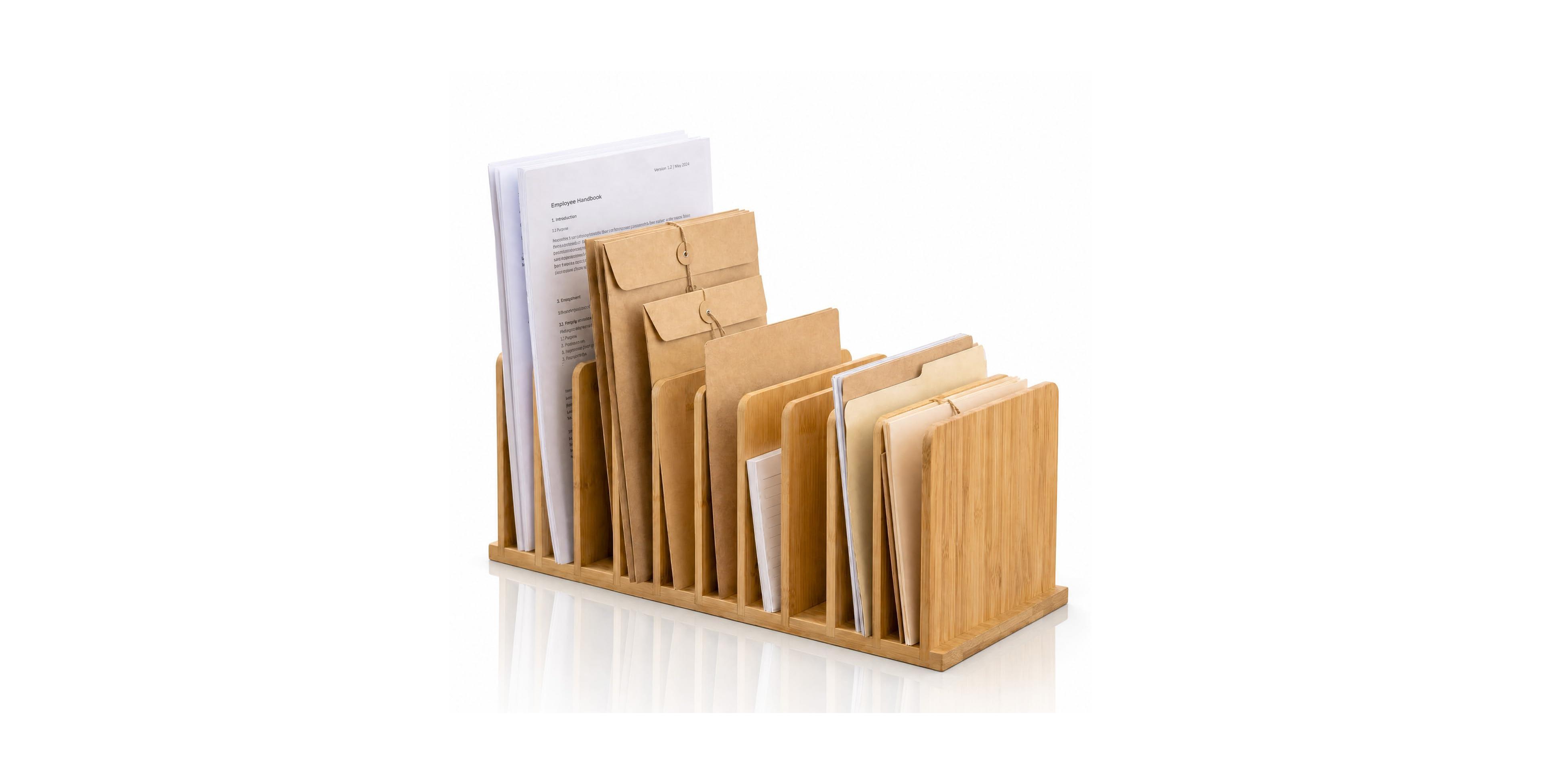 Danrong Wooden Desktop File Organizer 10 Slot Vertical Mail Paper Holder