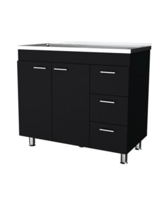 Darien Melamine Base Cabinet, Three Drawers And Stainless Steel Top