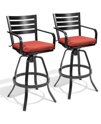 Outdoor Patio Bar Stools with Sunbrella Cushion Aluminum Swivel Bar Height Stool Chairs with Back and Footrest