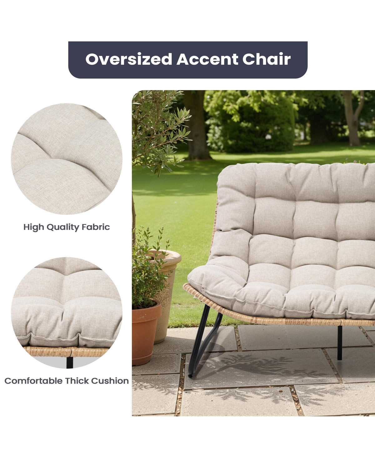 Pellebant Outdoor Loveseat, 2 Seater Couch with Soft Cushion, All-Weather Boho Rattan Patio Furniture for Balcony