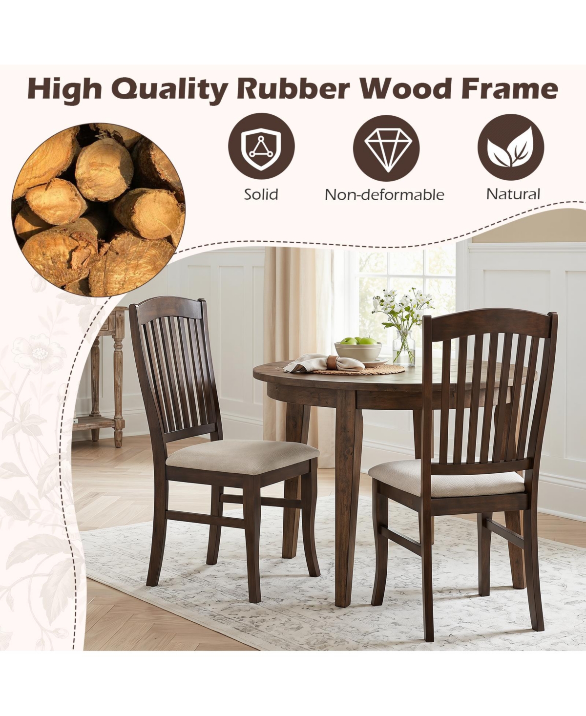 Gymax Dining Chairs Set of 2 With Faux Leather Upholstered Seat Rubber Wood Frame
