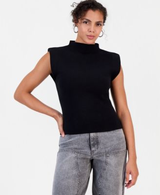 Women's Mock Neck Shoulder Pad Top