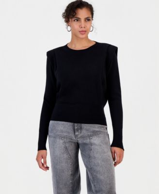 Women's Shoulder-Pad Long-Sleeve Crewneck Sweater