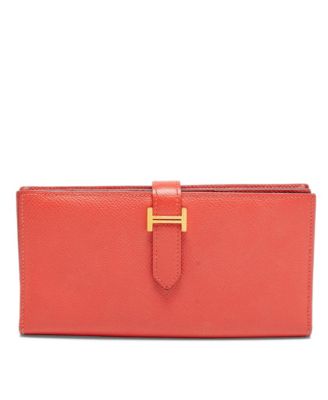 Pre-Owned HERMES Women's Bearn Gusset Rose Jaipur Epsom Leather Continental Wallet