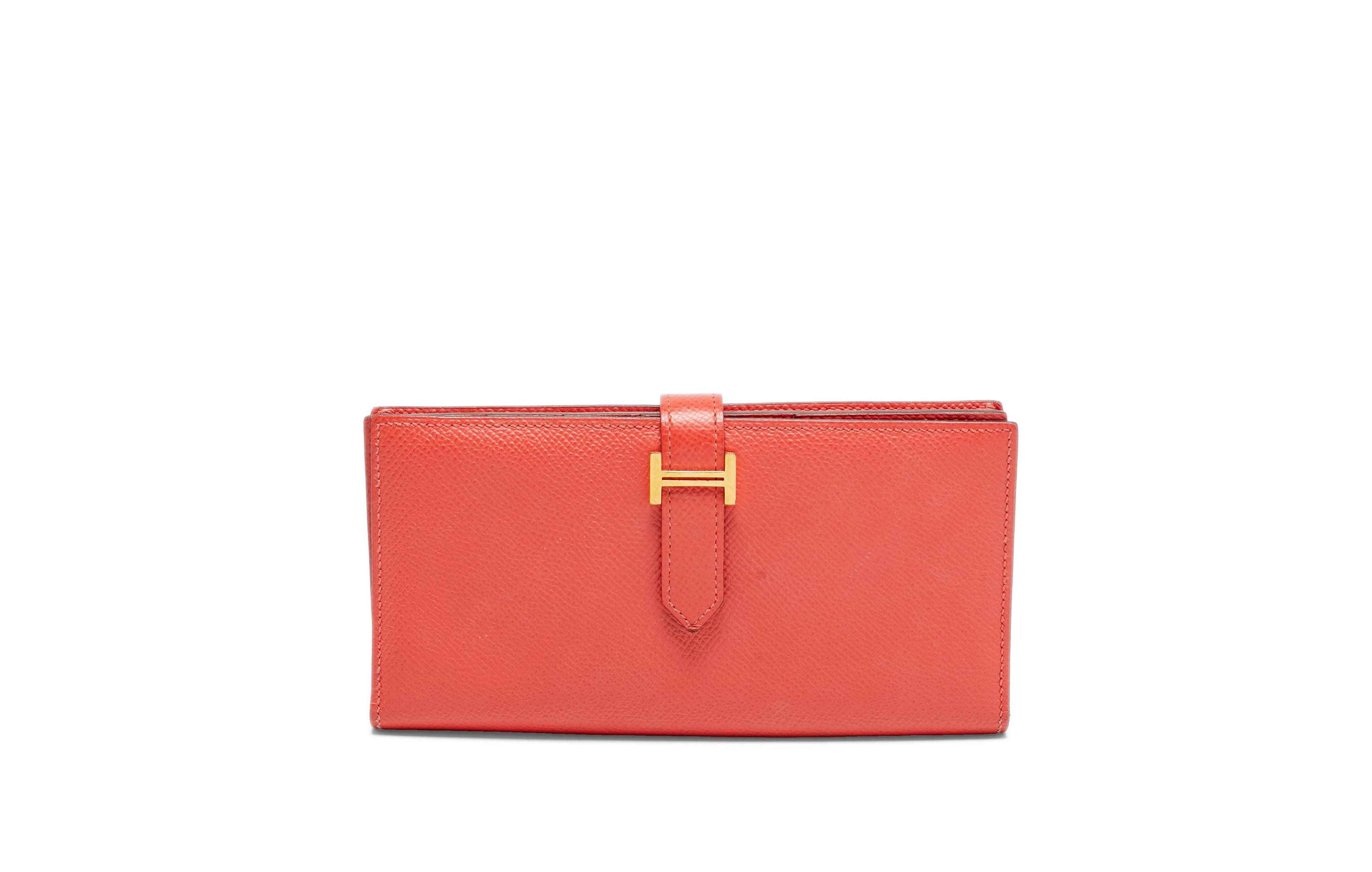 Pre-Owned Hermes Women's Bearn Gusset Rose Jaipur Epsom Leather Continental Wallet
