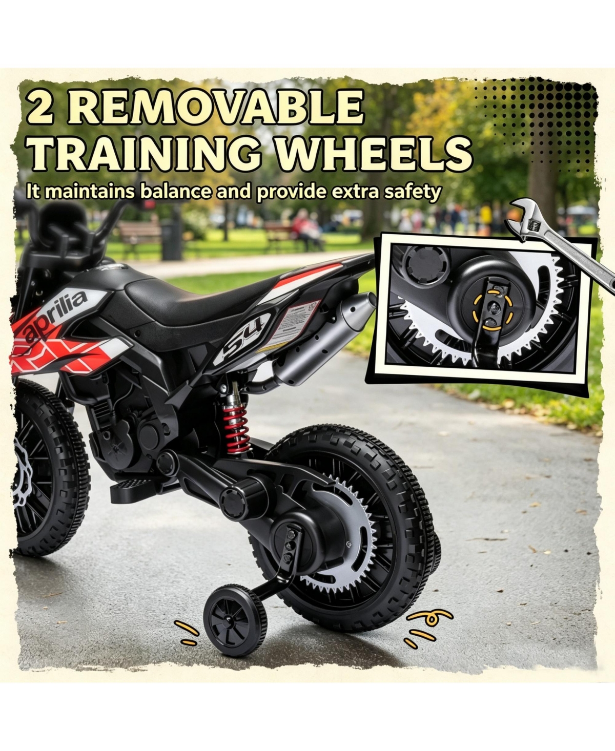 Sevorley 12Volts Kids Electric Ride-On Motorcycle with Training Wheels, Led Lights and Music, Ages 3-8