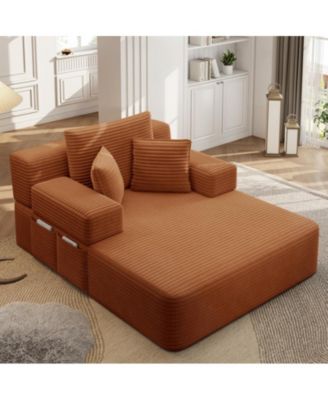 Convertible Corduroy Sleeper Sofa with Removable Washable Cover,Side Storage High-Density Sponge,Side Storage for Apartment Home,Small Spaces
