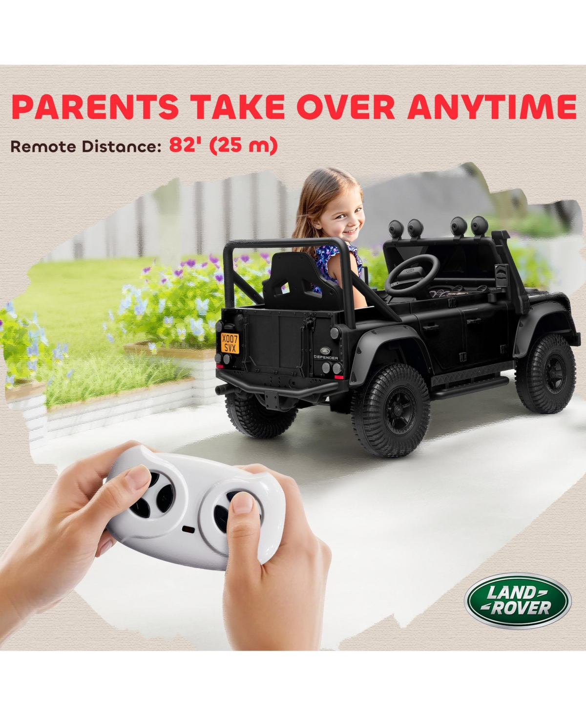 Sevorley 12V Land Rover Defender 110 Svx Kids' Ride-On Truck with Parental Remote Control & Led Lights, Ages 3-5
