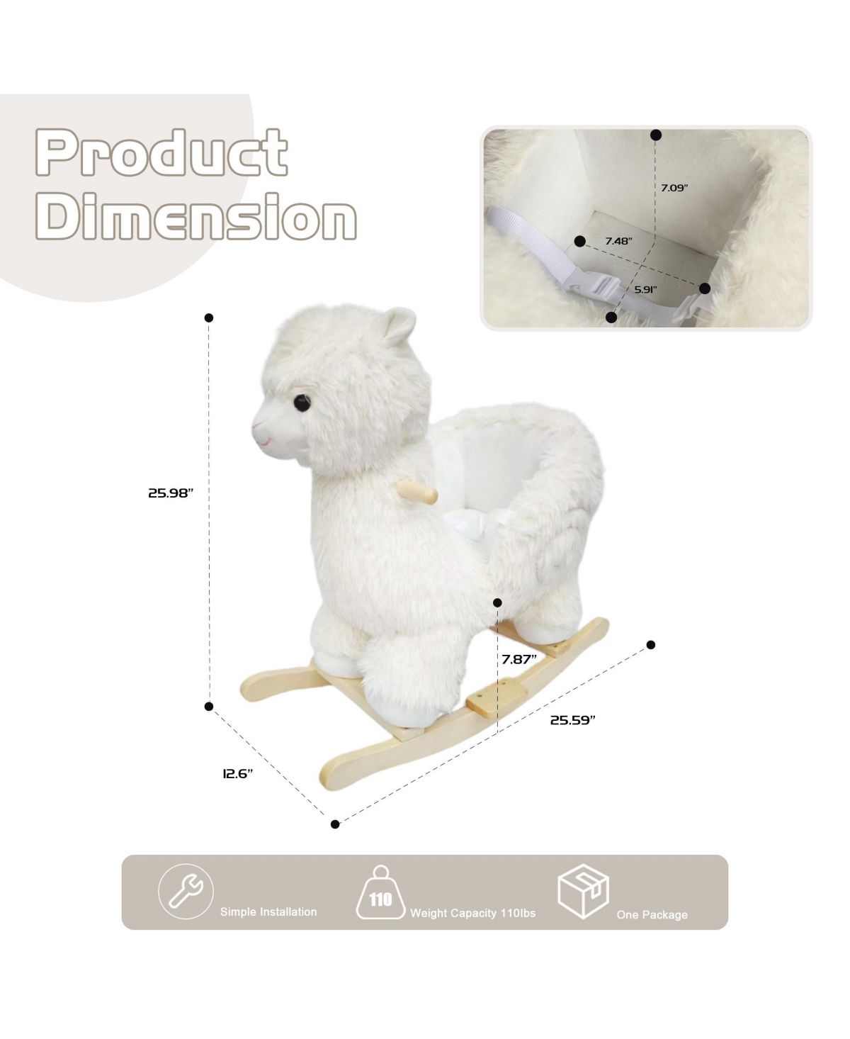 Sevorley Plush Alpaca Rocking Ride-On Toy With Sound, Ages 1-3