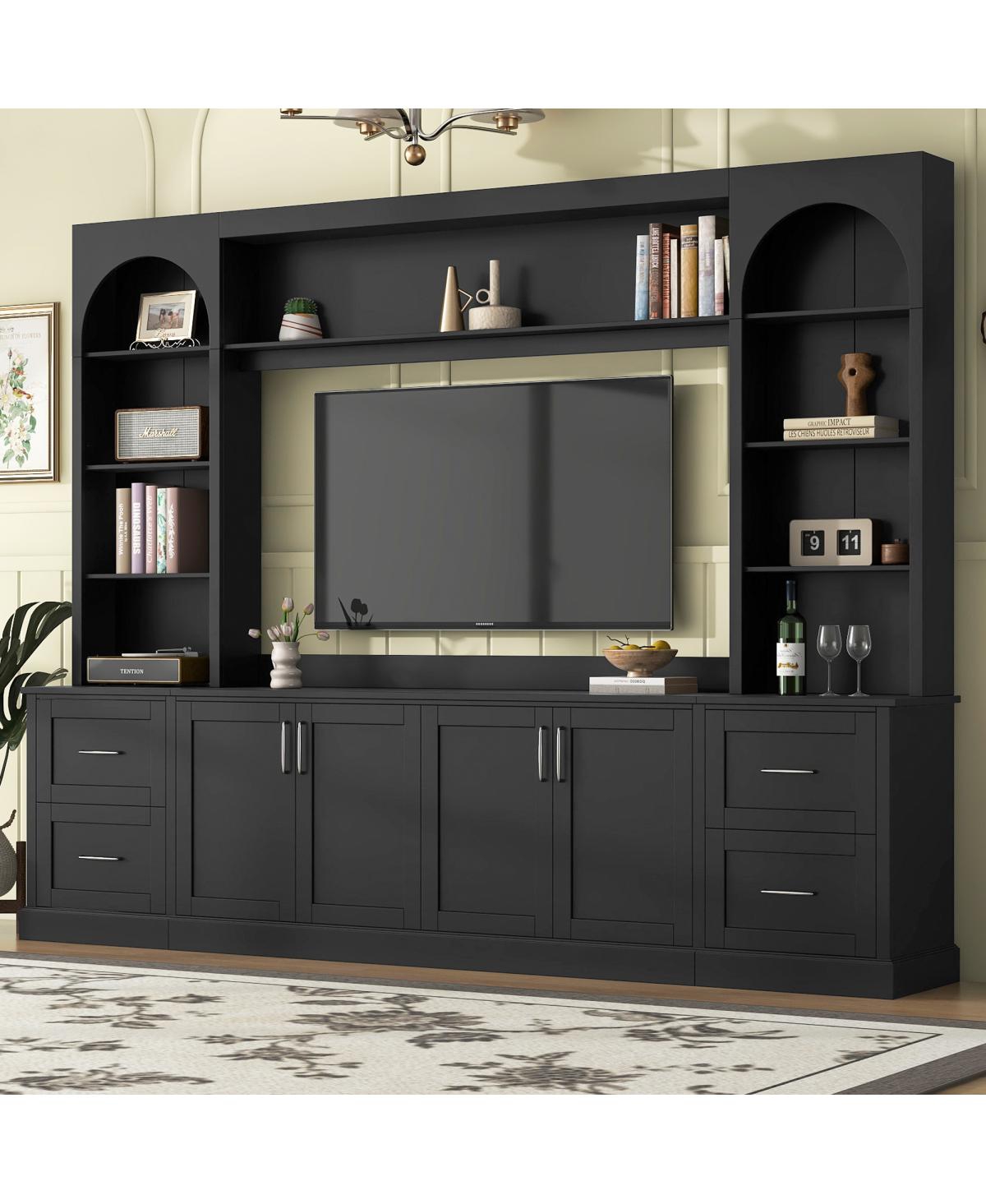 Streamdale Furniture Modern Arched Farmhouse Tv Stand and Entertainment Center for TVs Up to 65" - Black