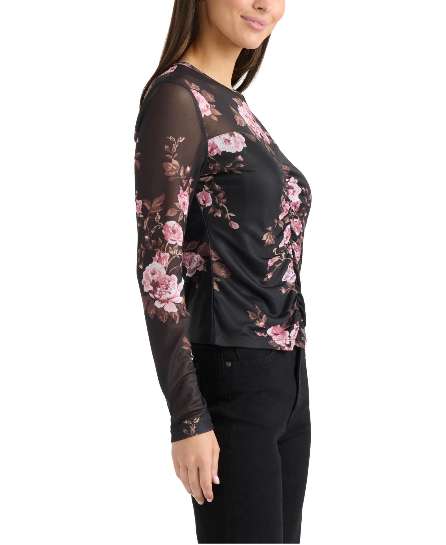 Женский топ Ellen Tracy Sweetheart Mesh Long-Sleeve, цвет: Чёрный — фото 2