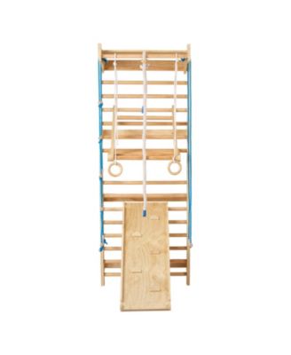 8 in 1 Wooden Wall Gym Ladder with Swing and Climbing Accessories, 220 lbs Capacity, Ages 3-10