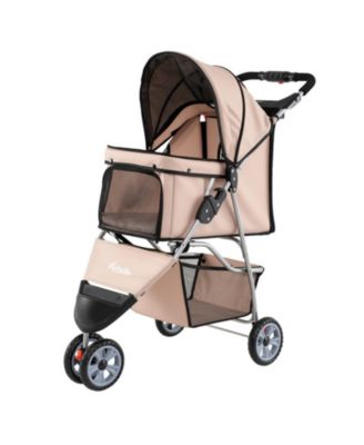 3 Wheel Pet Stroller for Small Dogs and Cats with Adjustable Canopy and Storage Basket
