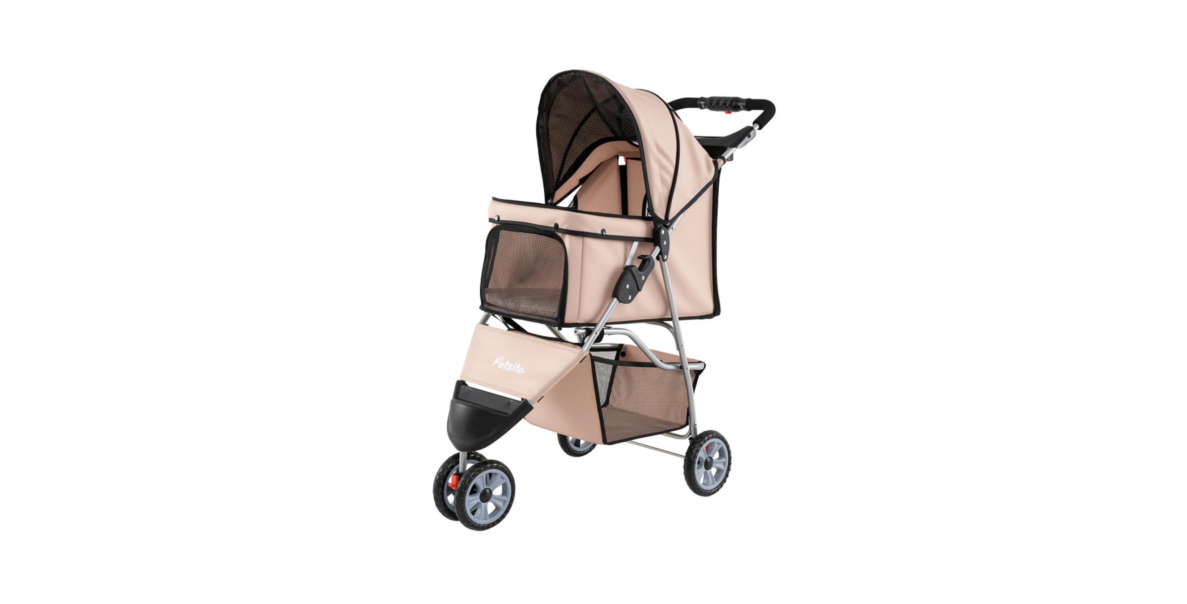 Sugift 3 Wheel Pet Stroller for Small Dogs and Cats with Adjustable Canopy and Storage Basket