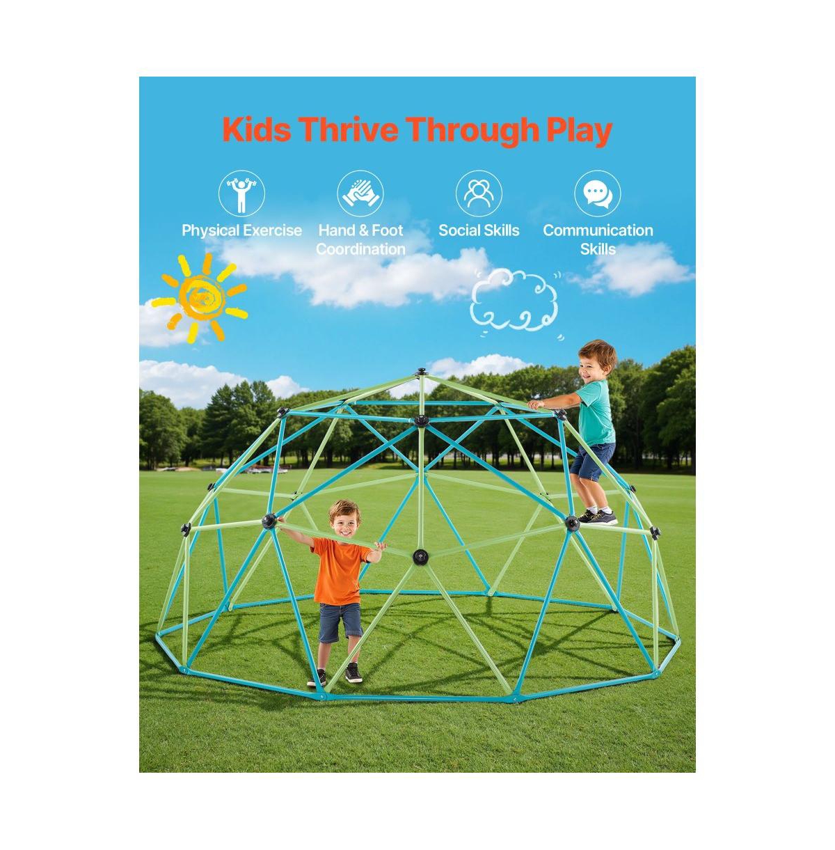 Slickblue 10 Ft Metal Geometric Kids' Climbing Dome with Octopus Net and 2 Basketballs, 1000 lbs Capacity, Ages 3-10