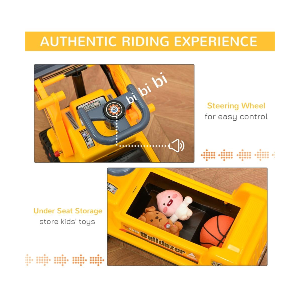 Sevorley Toddler Foot-to-Floor Ride-On Excavator with Working Bucket and Under-Seat Storage, Ages 2-3
