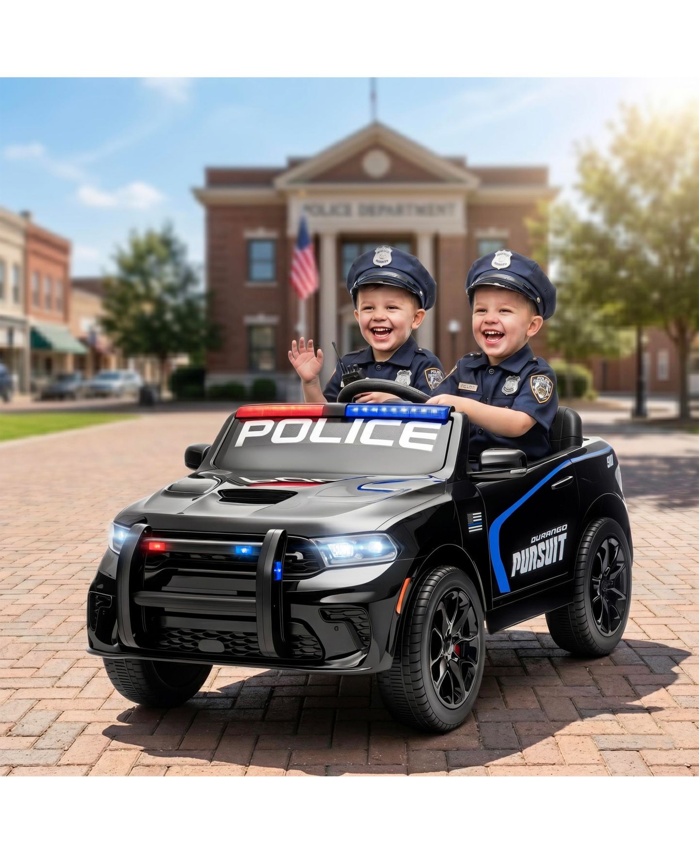 Детская игрушка Qaba 12V Licensed Dodge Ride On Police Car with 2 Seater for Age 3-6, цвет: Чёрный — фото 2