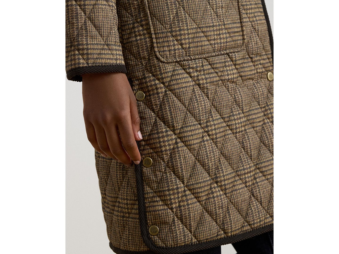 Женская куртка Lauren Ralph Lauren Quilted Glen Plaid Print Lightweight, цвет: Ореховый клетчатый — фото 5