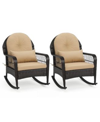 2 Piece Outdoor Wicker Rocking Chair 400 LBS Patio Rattan Rocker Chair with Anti-Tip Stoppers