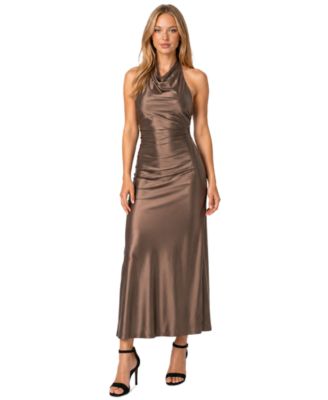 long short formal dresses KissProm Vintage Casual Simple Sleeve A-line Tea-length Plunging Neckline Satin Wedding Dress, Regular / Diamond White / 6 hoco dresses main image 0