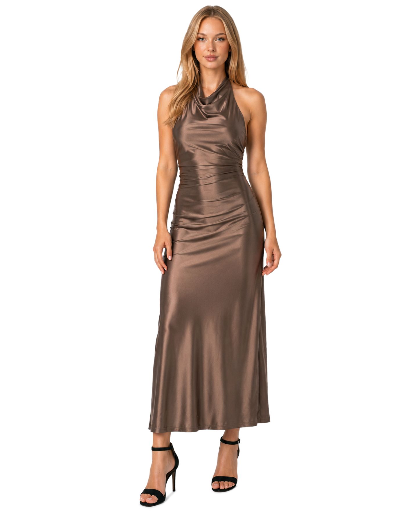 Женское платье Jump Juniors' Cowl-Neck Halter Open-Back Gown, цвет: Золотой — фото 2