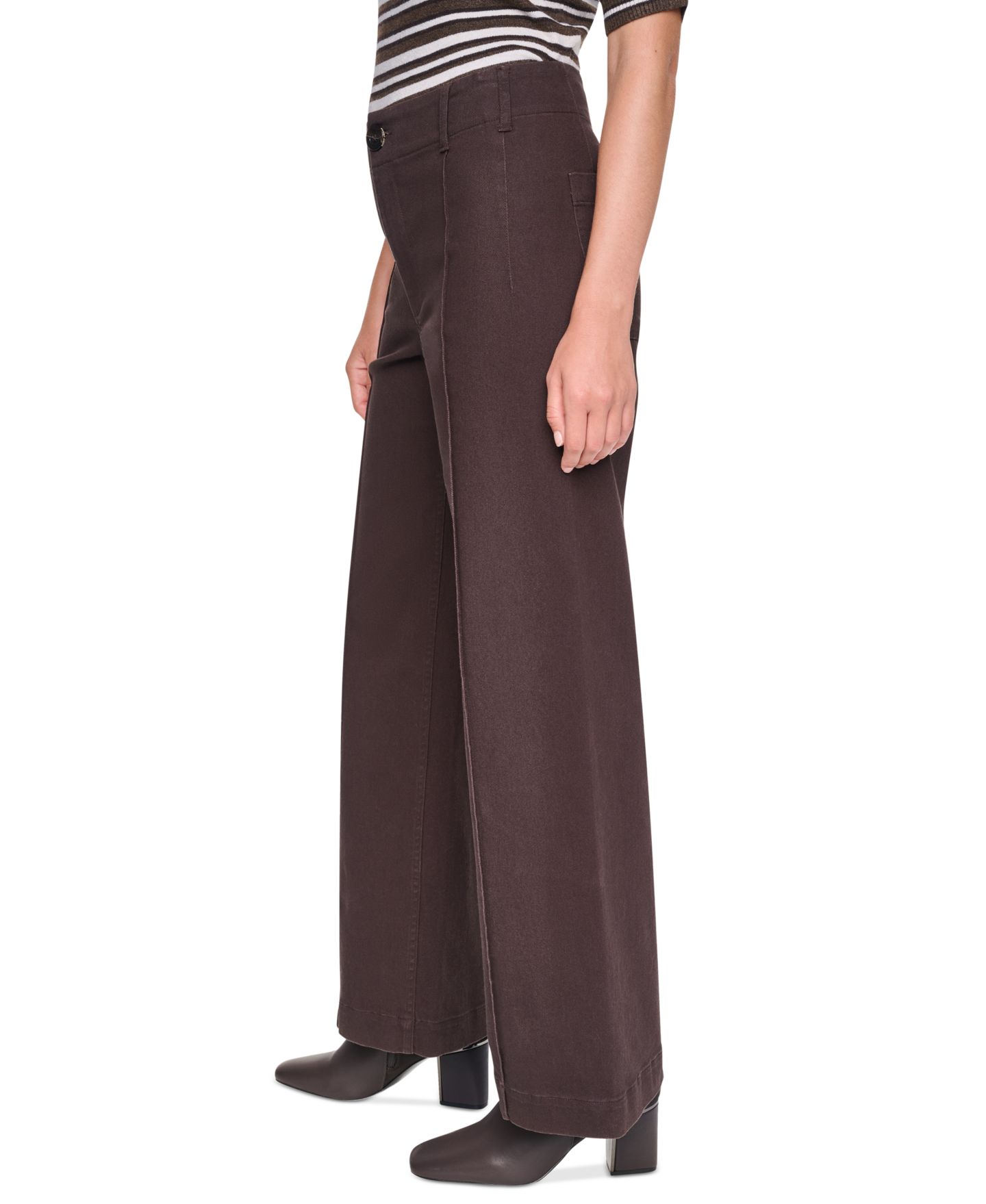 Женские джинсы DKNY Jeans Petite с высокой посадкой, широкие, цвет: Тёмно-коричневый — фото 3