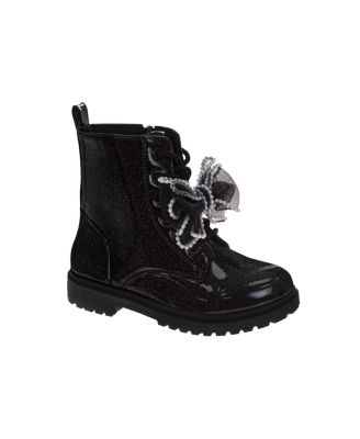 Little Girls Kensie Patent Combat Boots 1-13 Lace Up Bow Fashion Ankle Boots with Side Zip