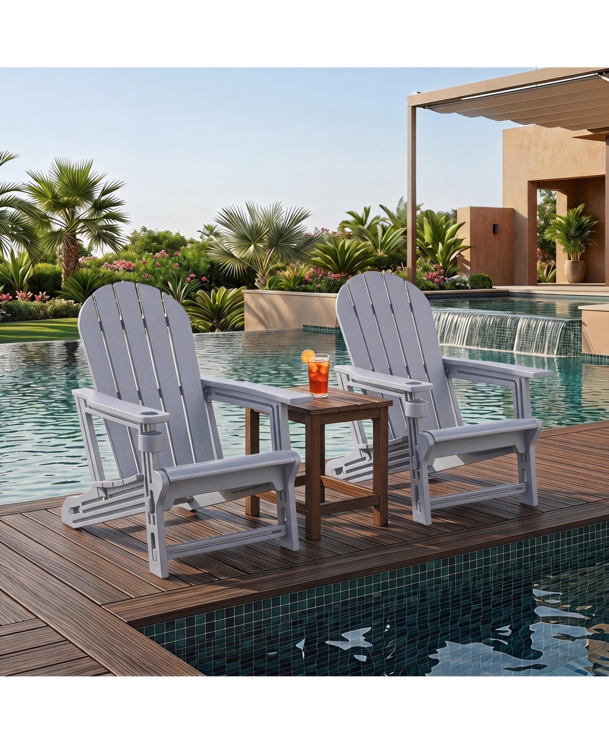 Gymax Adirondack Chair Set of 2 Hdpe All-Weather Fire Pit Chairs with Cup Holder