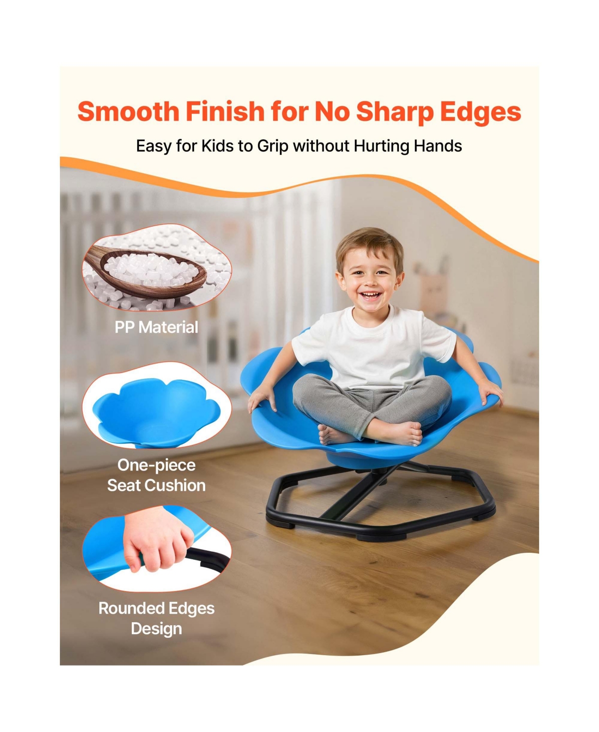 Sugift Sensory Spinning Swivel Chair for Kids Ages 3 to 12 with Non Slip Metal Base