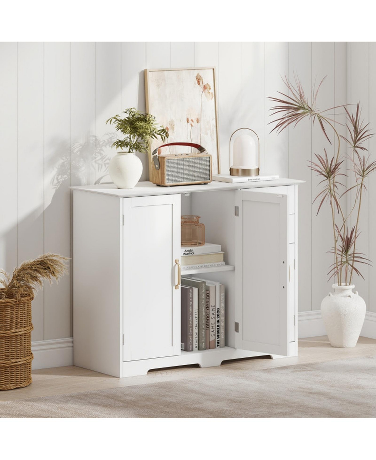 Sugift 40 Inch Modern Kitchen Sideboard Buffet Cabinet with Slim Metal Handles and Adjustable Shelf