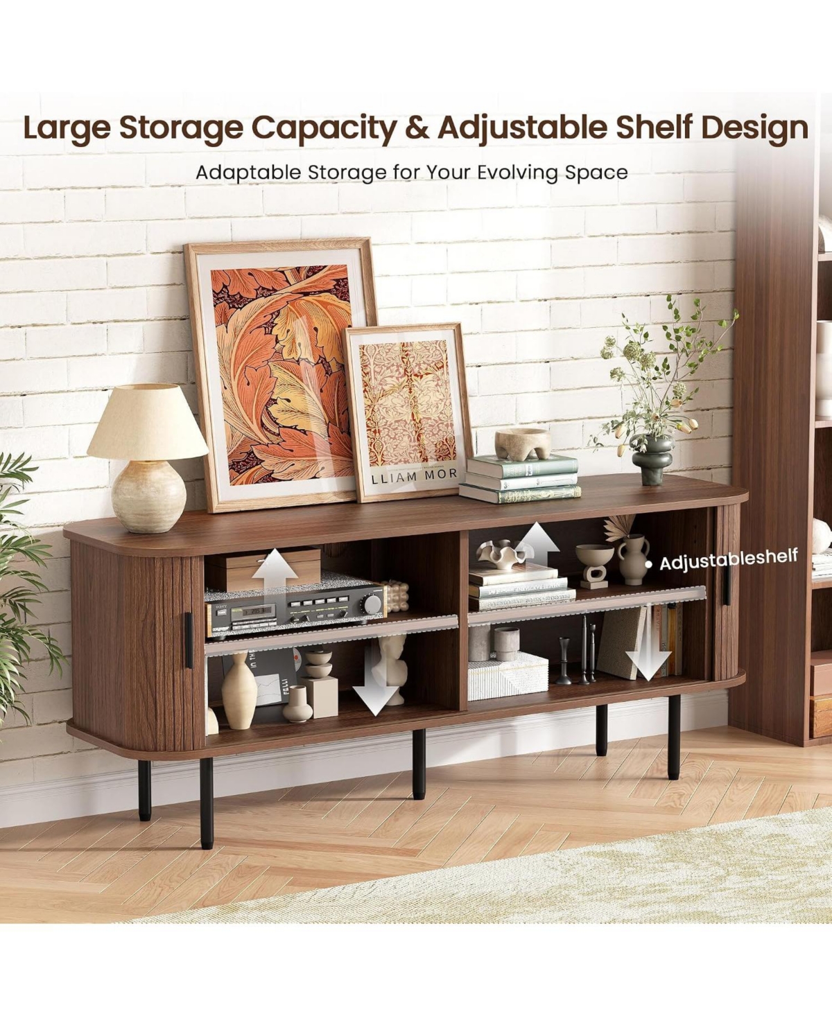Vabches 55" W Fluted Tv Stand Buffet Sideboard Cabinet for 60" TVs with Doors and Storage for Living Room