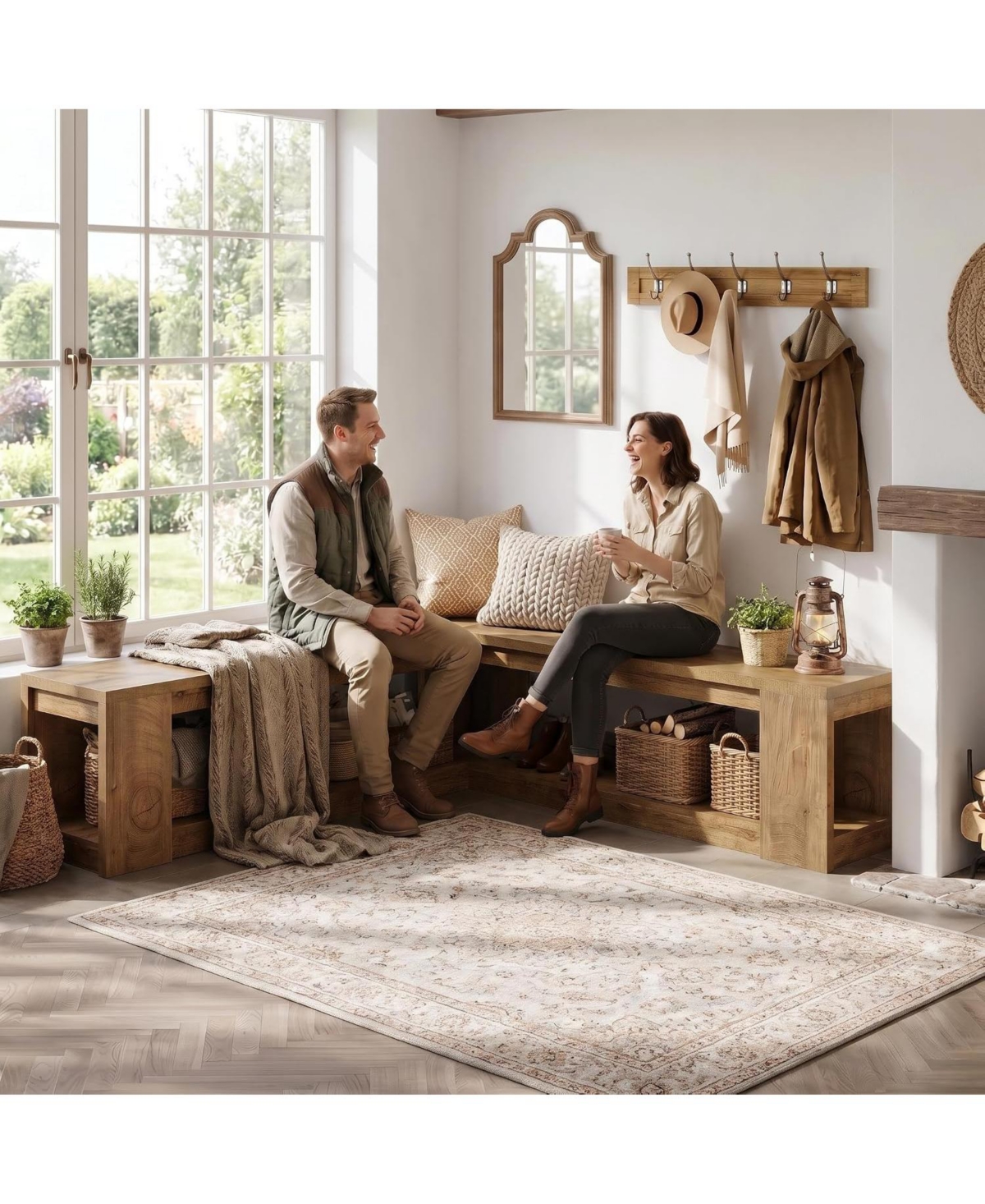 Tribesigns L-Shaped Corner Bench:61" breakfast nook bench with storage.Farmhouse wooden dining bench with shelf for living room,entryway. Backless
