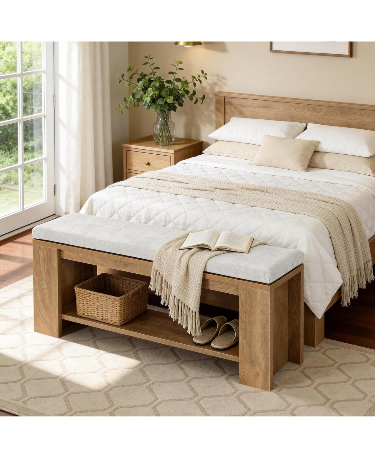 Tribesigns 47" Upholstered Bench, Wooden End of Bed Bench with Padded Seat and Mdf Frame, Indoor Entry Cushion Seat for Bedroom, Entryway, Hallway