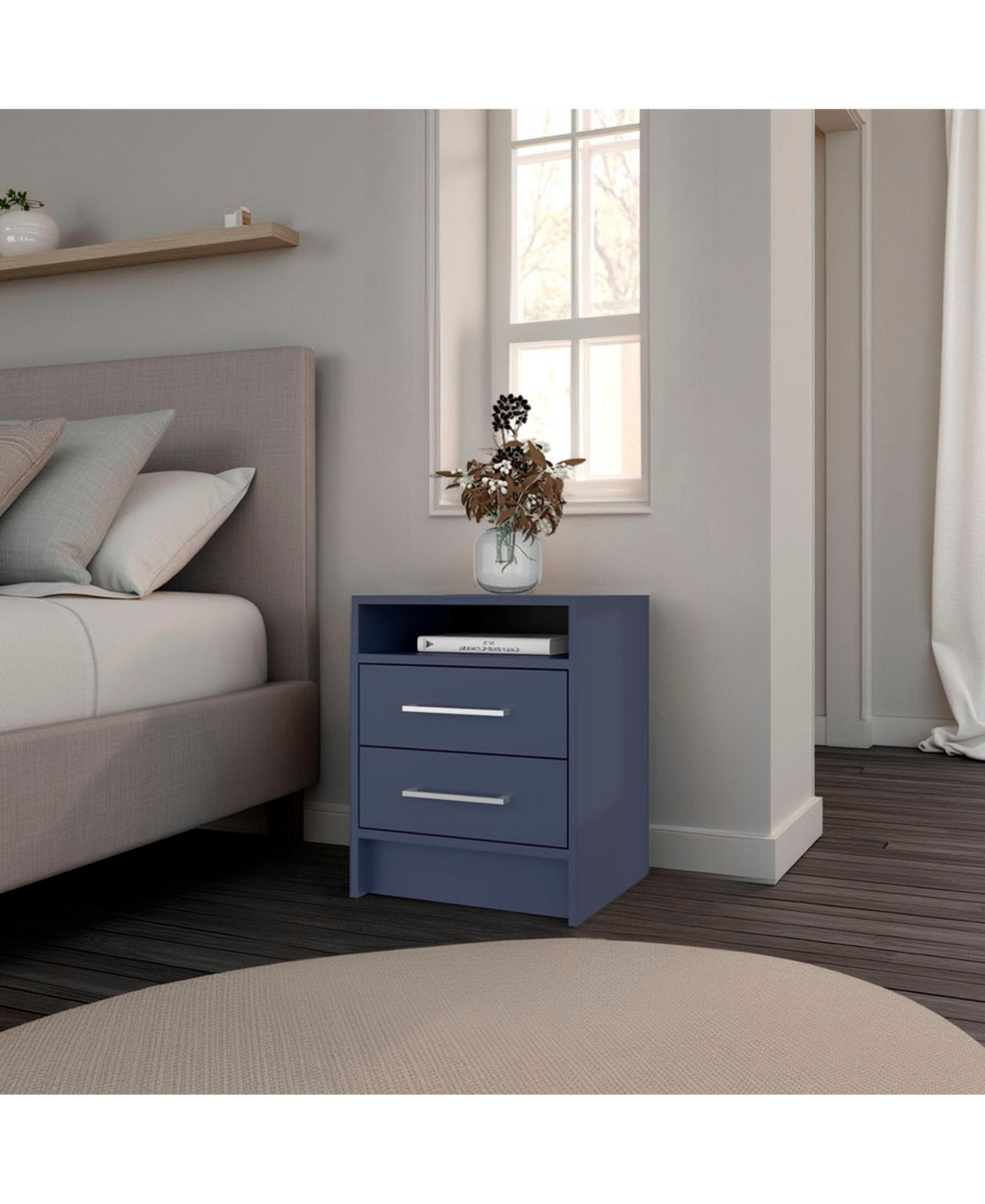Flynama Alby Nightstand, 2 Drawers and Shelf, 19.9"H