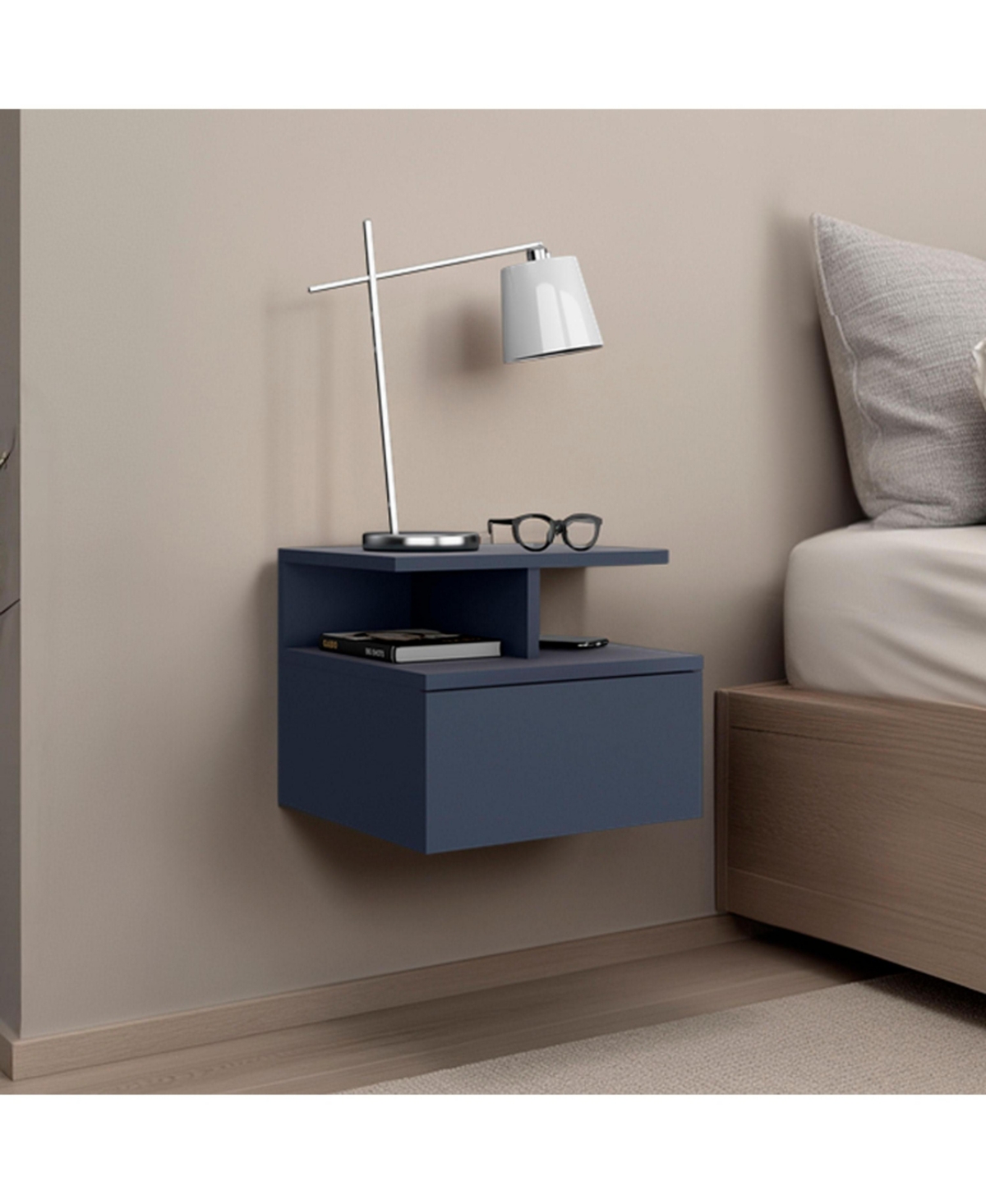 Flynama Wall-Mounted Floating Nightstand with Drawer and Multi Shelves