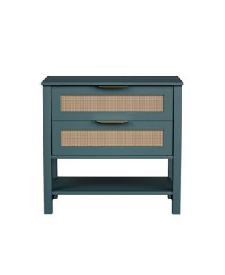 Boho Rattan Nightstand with 2 Drawers and Shelf 1 piece