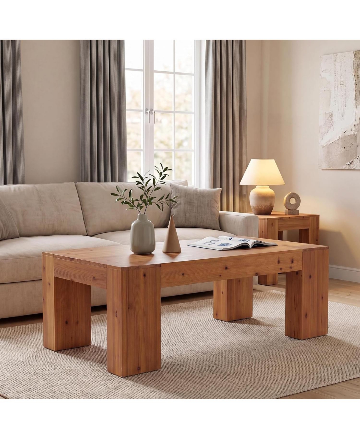 Tribesigns 55.12'' Solid Wood Coffee Table, Modern Farmhouse,Rectangle