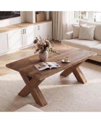 47'' Solid Wood Coffee Table with X-shaped Legs,Farmhouse