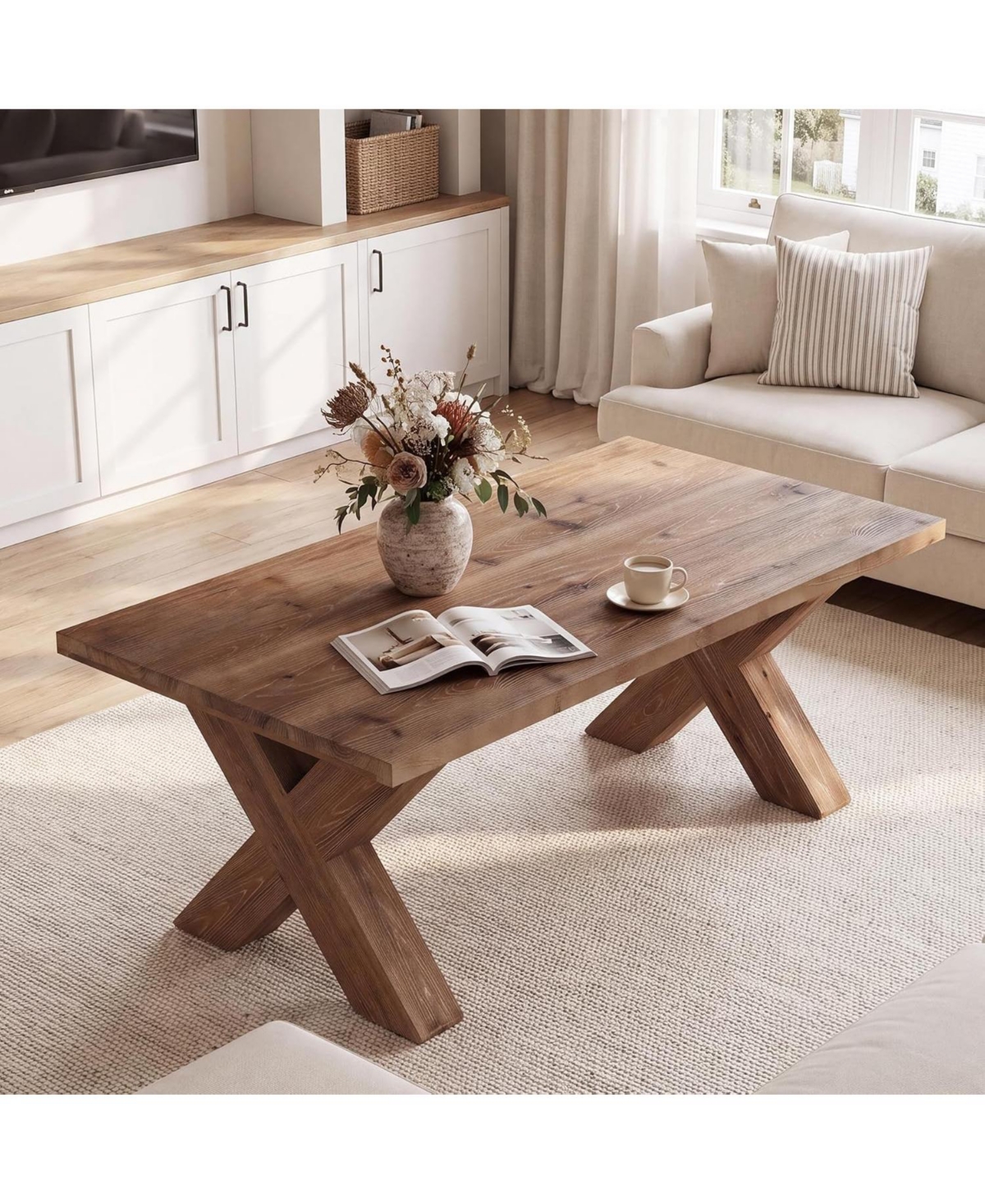 Tribesigns 47'' Solid Wood Coffee Table with X-shaped Legs,Farmhouse