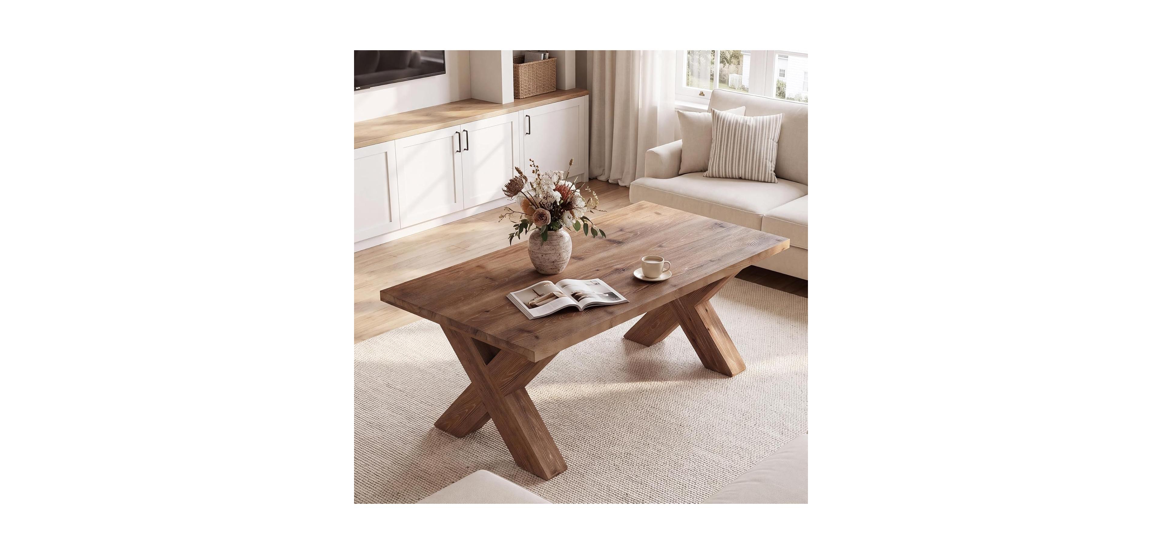Tribesigns 47'' Solid Wood Coffee Table with X-shaped Legs,Farmhouse