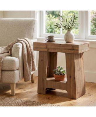 23.6" Rustic End Table with Storage Shelf