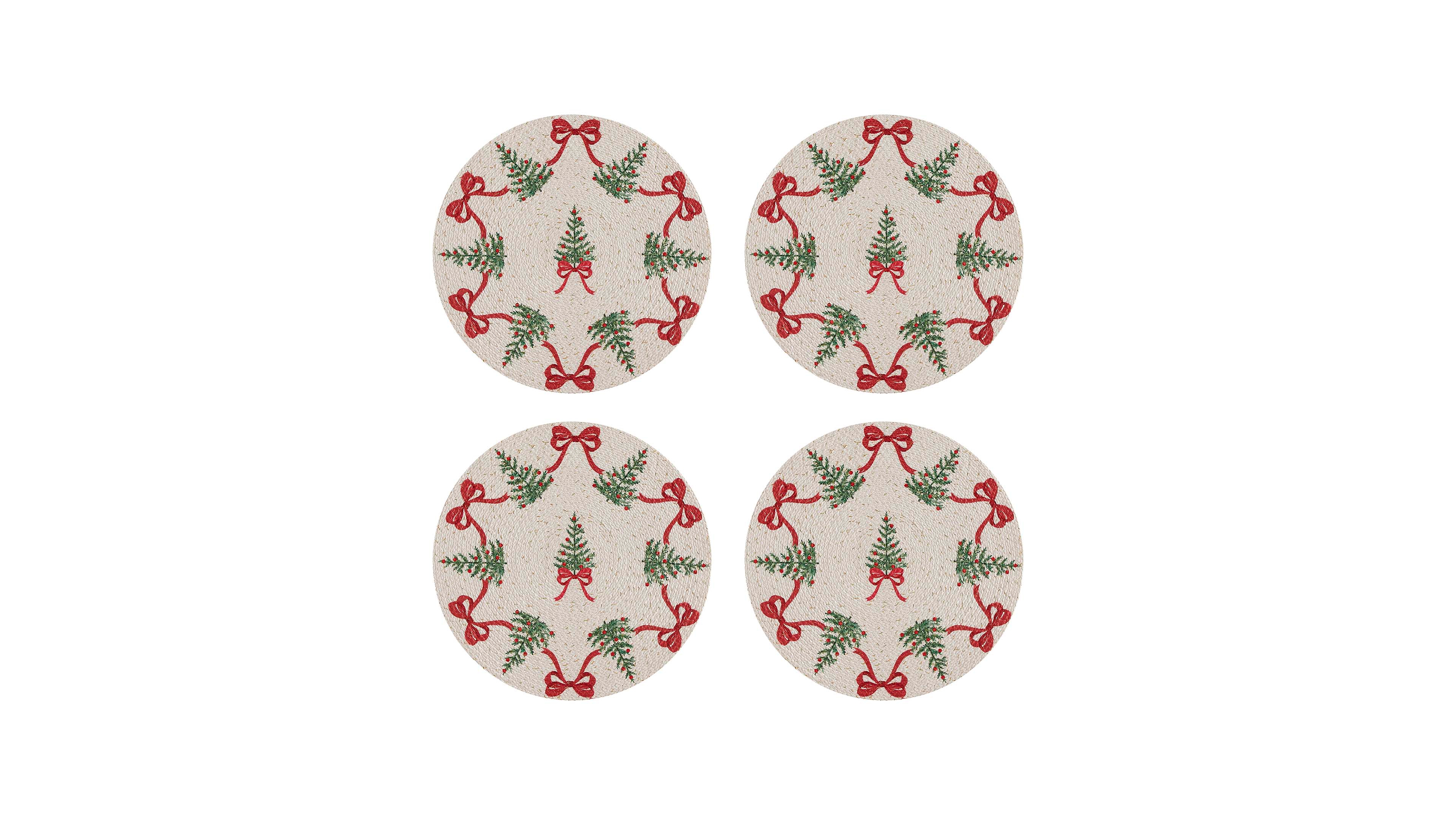 Avanti Bows Trees Woven Braided Round Placemats, Set of 4